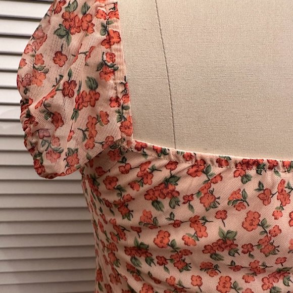 MOTEL ROCKS ORANGE FLORAL MESH MIDI DRESS. SIZE M. WORN ONCE - Picture 6 of 11